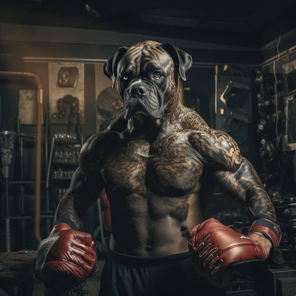 Boxing Photoshoot Pet Dog Painting Canvas Art