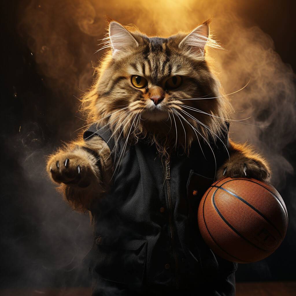 Picture of Playing Basketball Art with Cat Funny Pet Paintings