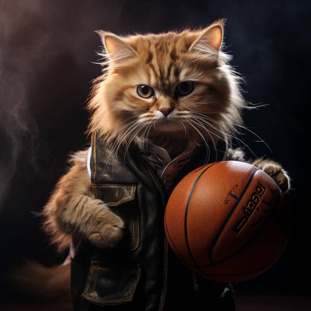 Cute Basketball Pictures Cat Contemporary Art Pet Painting Canvas