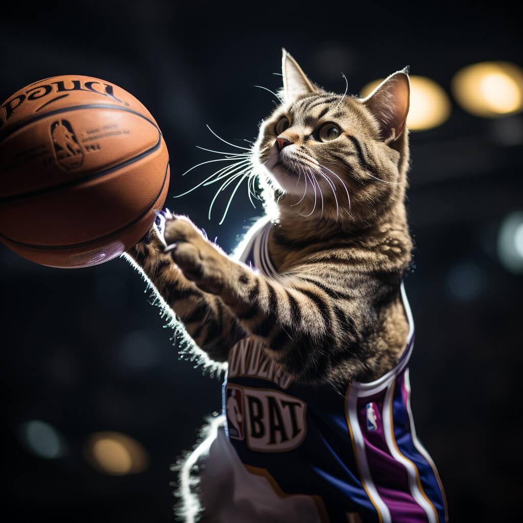 Funny Pictures Basketball Cat Artwork Canvas Colorful Pet Paintings