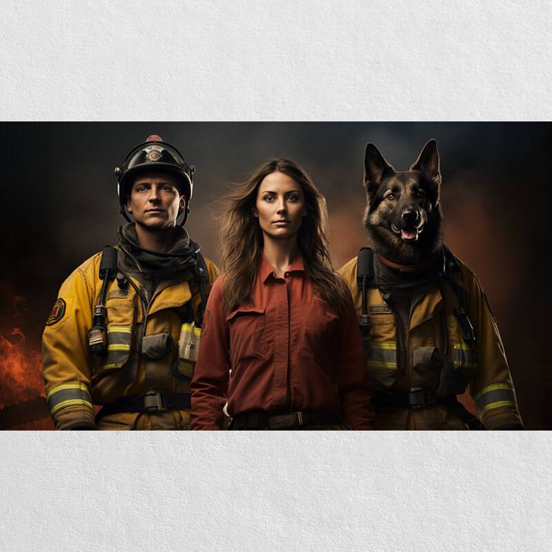Fire Crew Member Funny Family Photos With Pets