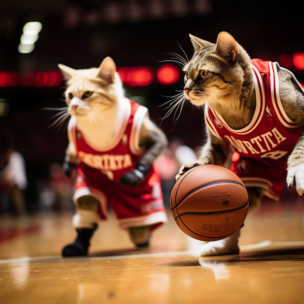 Photo Basketball Court Cat Folk Art Paintings