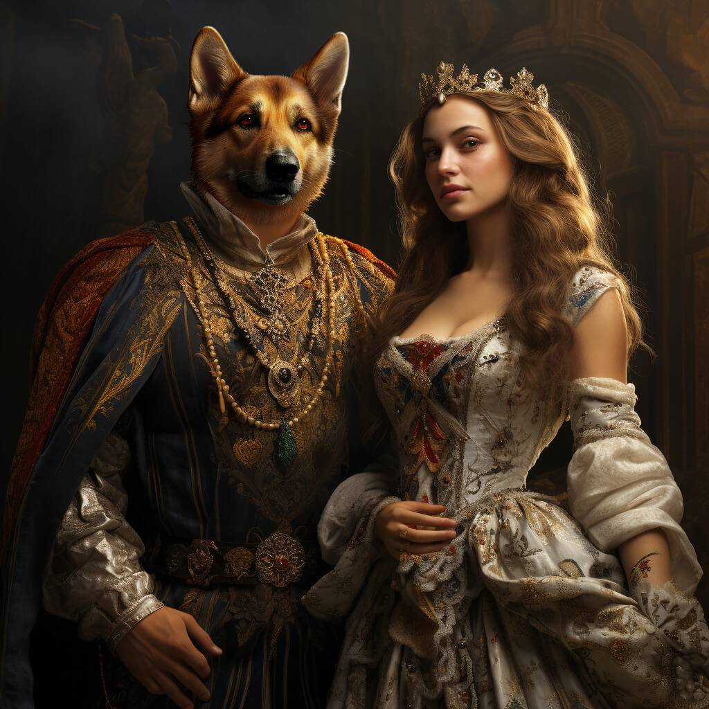 Renaissance Style Portrait For Female And Pet