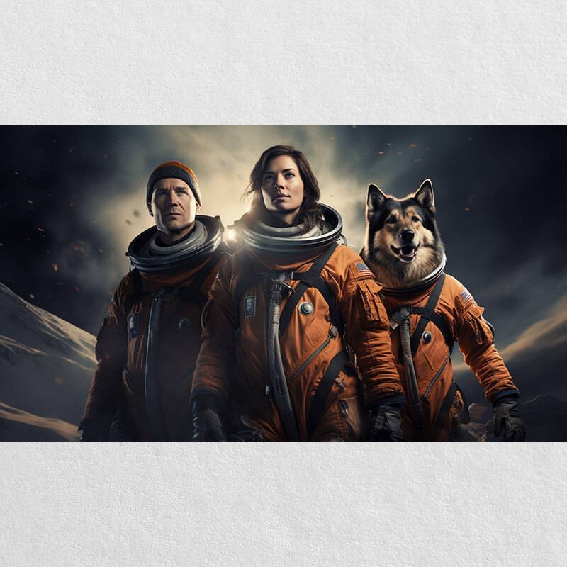 Custom Couple And Pet Space Painting With Astronaut
