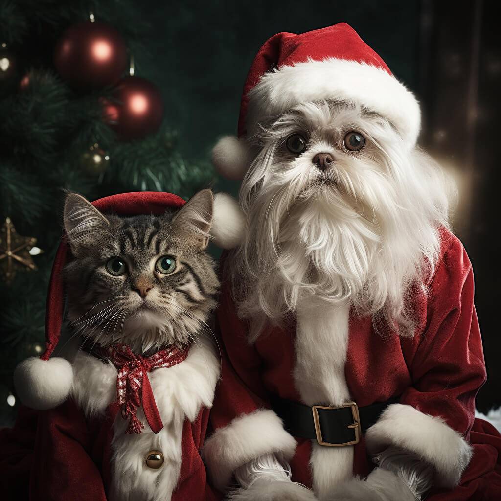 Christmas Cat Painting Dog Portrait Artwork