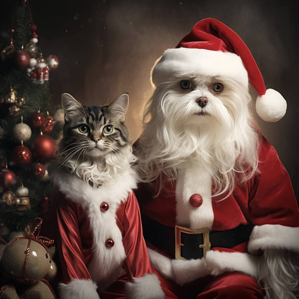 Canvas Painting Christmas Painted Cat Dog Portraits