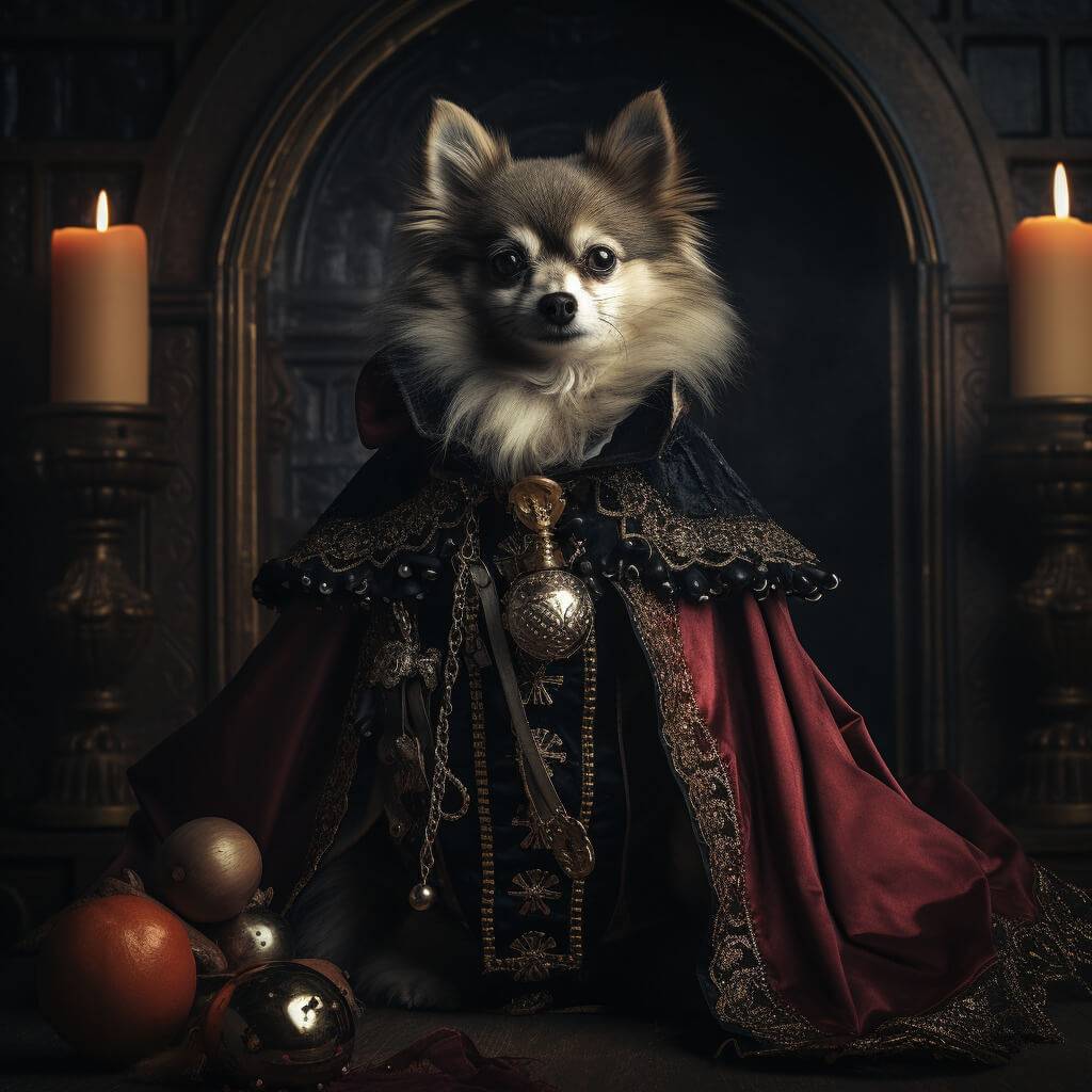 Medieval Vampire Art Cat Dog Portrait Painting
