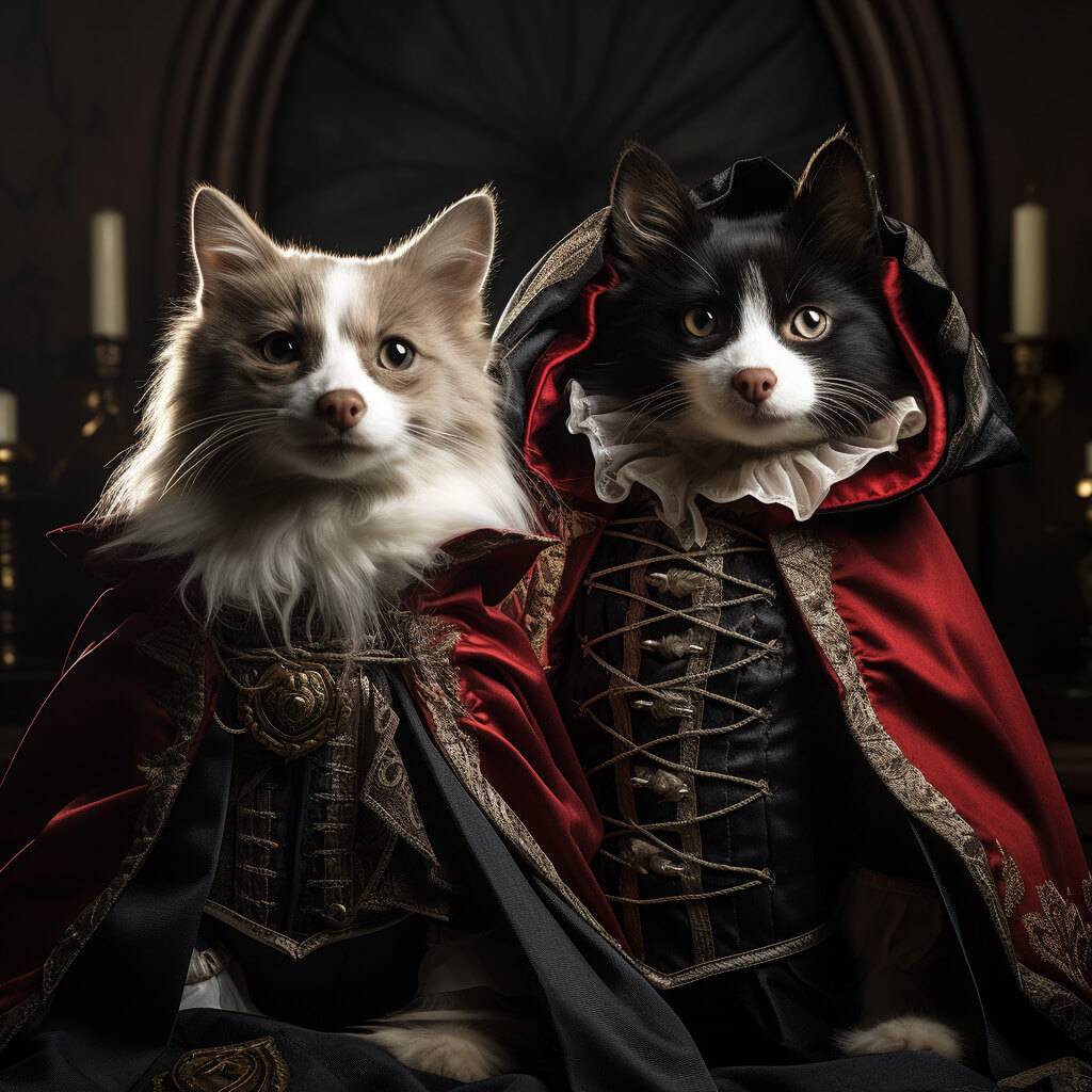 Renaissance Style Painting Vampire Dog  Cat Painting Portrait
