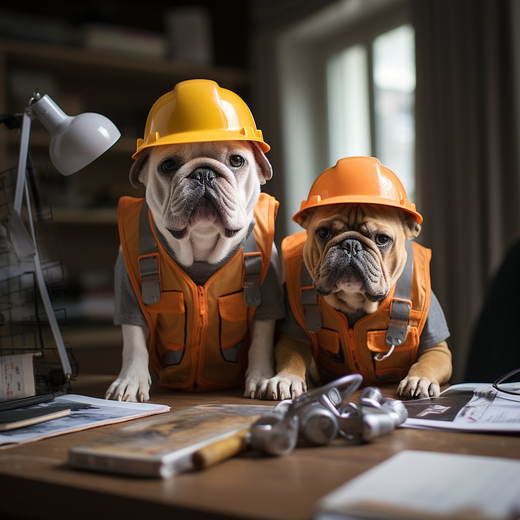 Safety-Conscious Construction Worker Dog Digital Art Image