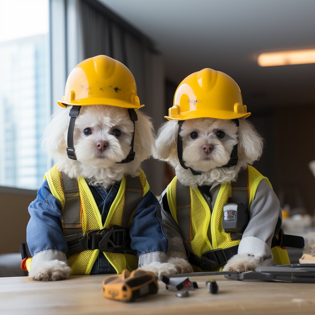 Energetic Construction Worker Dog Portrait Art Image