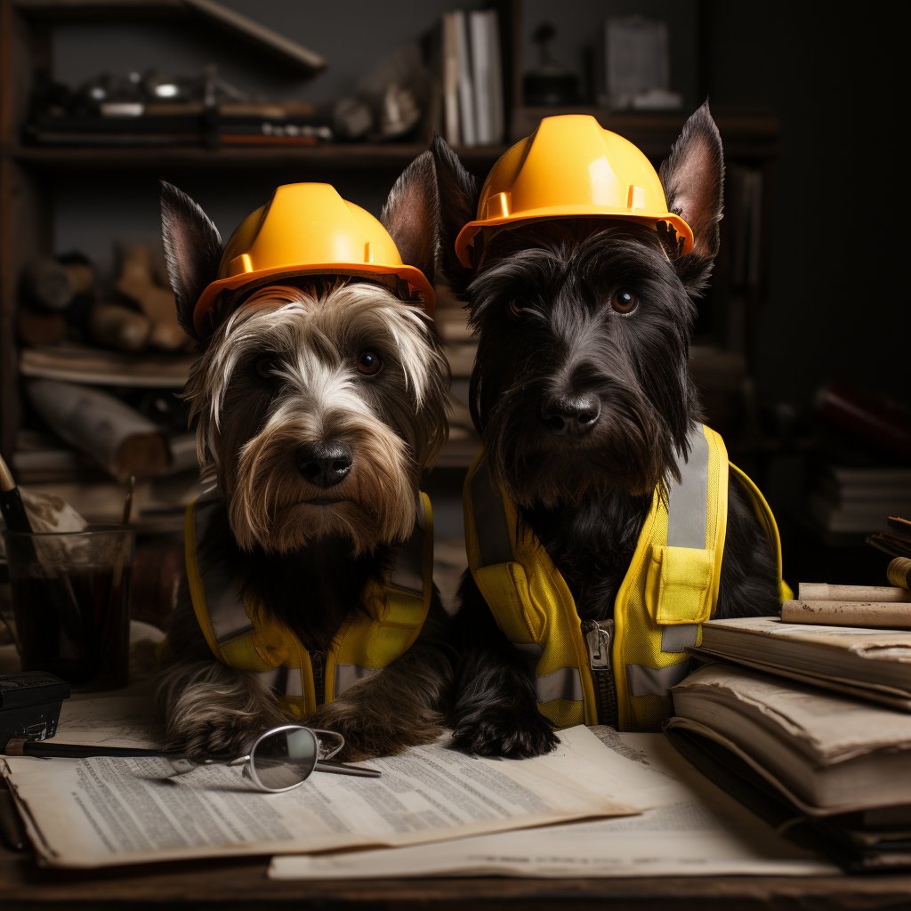 Dedicated And Passionate Construction Worker Man And Dog Art Image