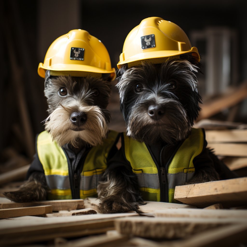 Problem-Solving Construction Worker Sled Dog Art Image