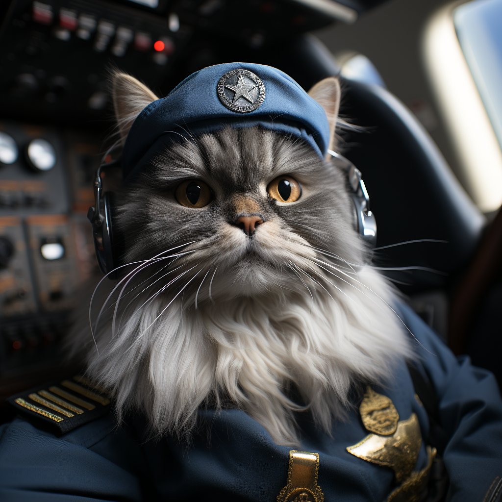Talented Pilot Funny Cat Art Photo