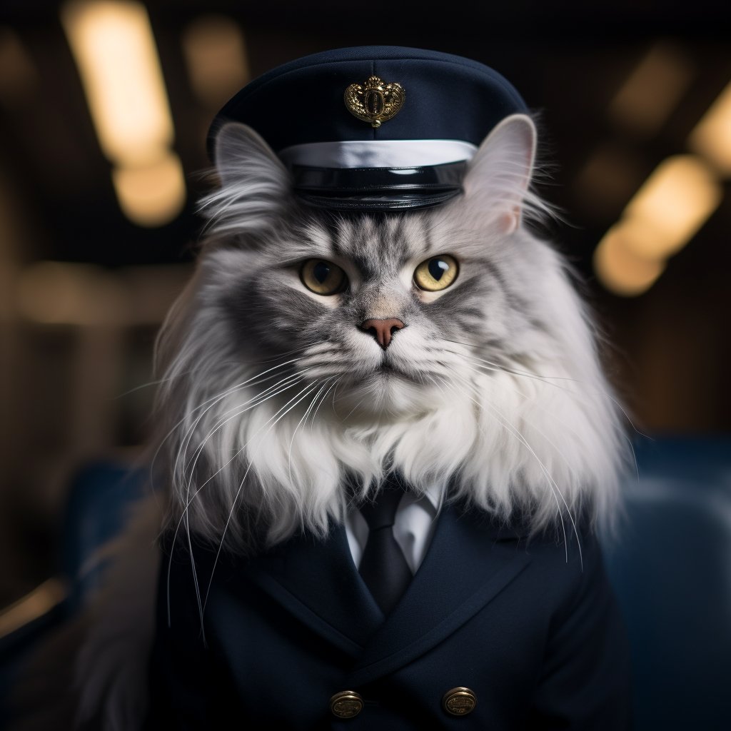 Passionate Pilot Cat Cute Art Photo