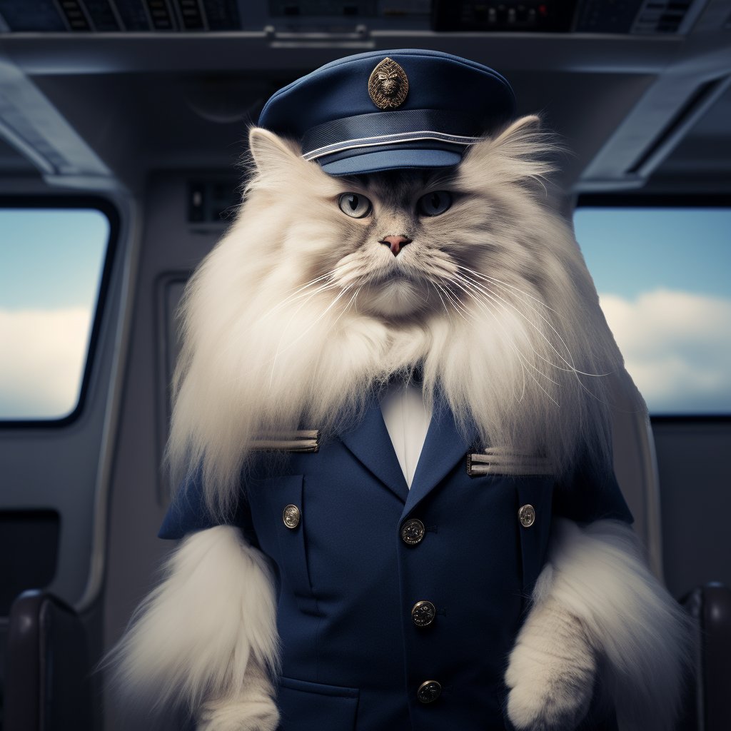 Skilled Pilot Realistic Cat Art Photo