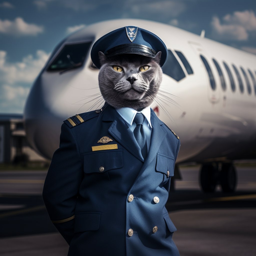 Seasoned Pilot Cat Art Photo Painting