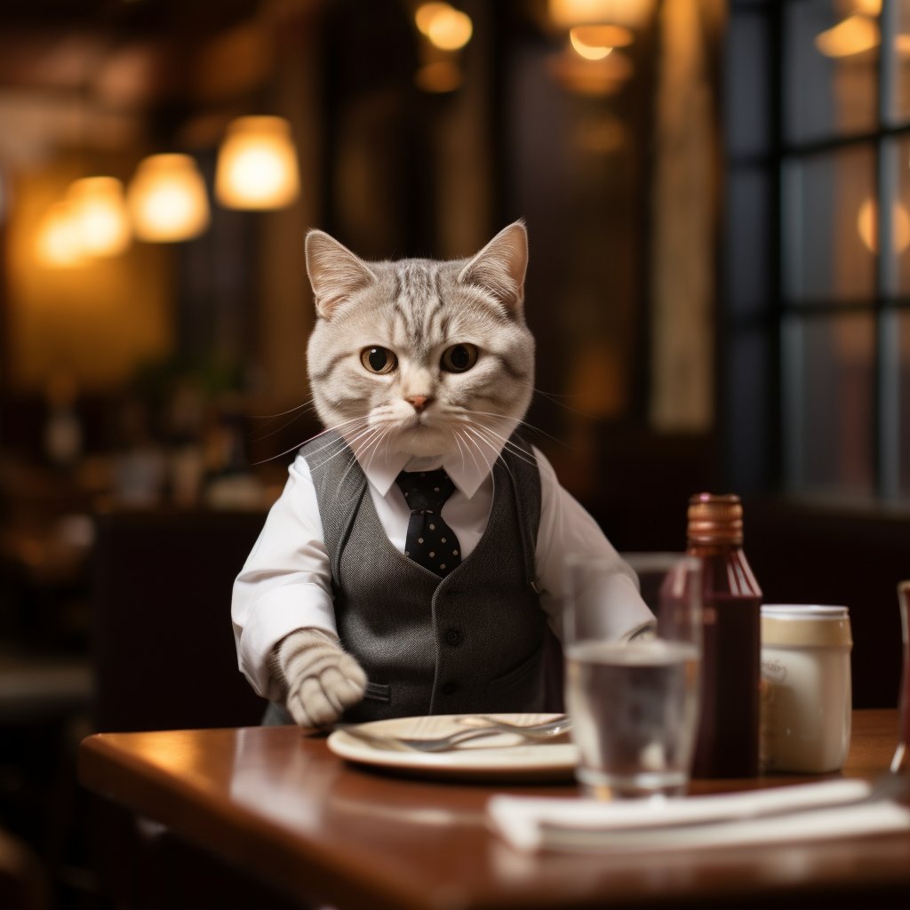 Polite Waiter Cat Prints Wall Art Picture