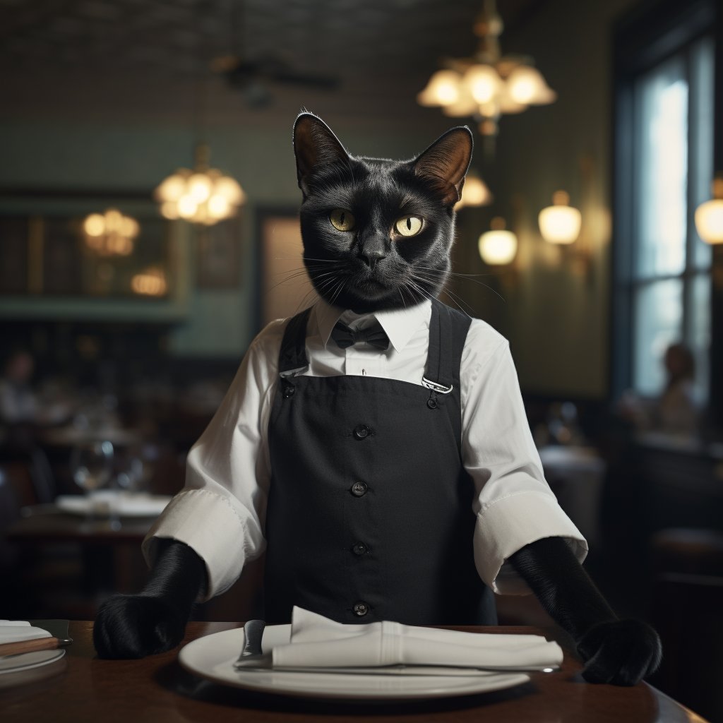 Neat Waiter Realistic Cat Art Picture
