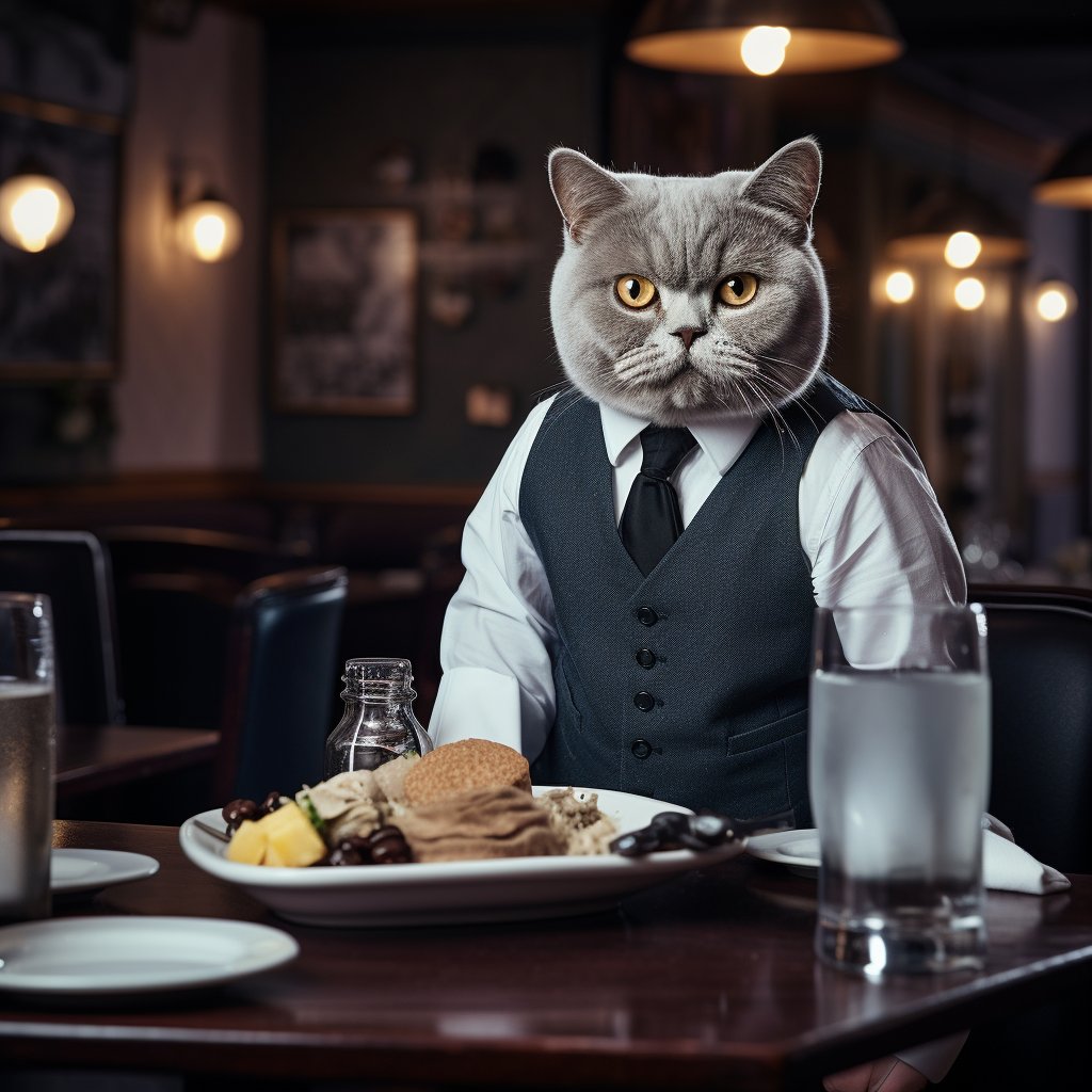 Hospitable Service Waiter Cat Art Picture Funny
