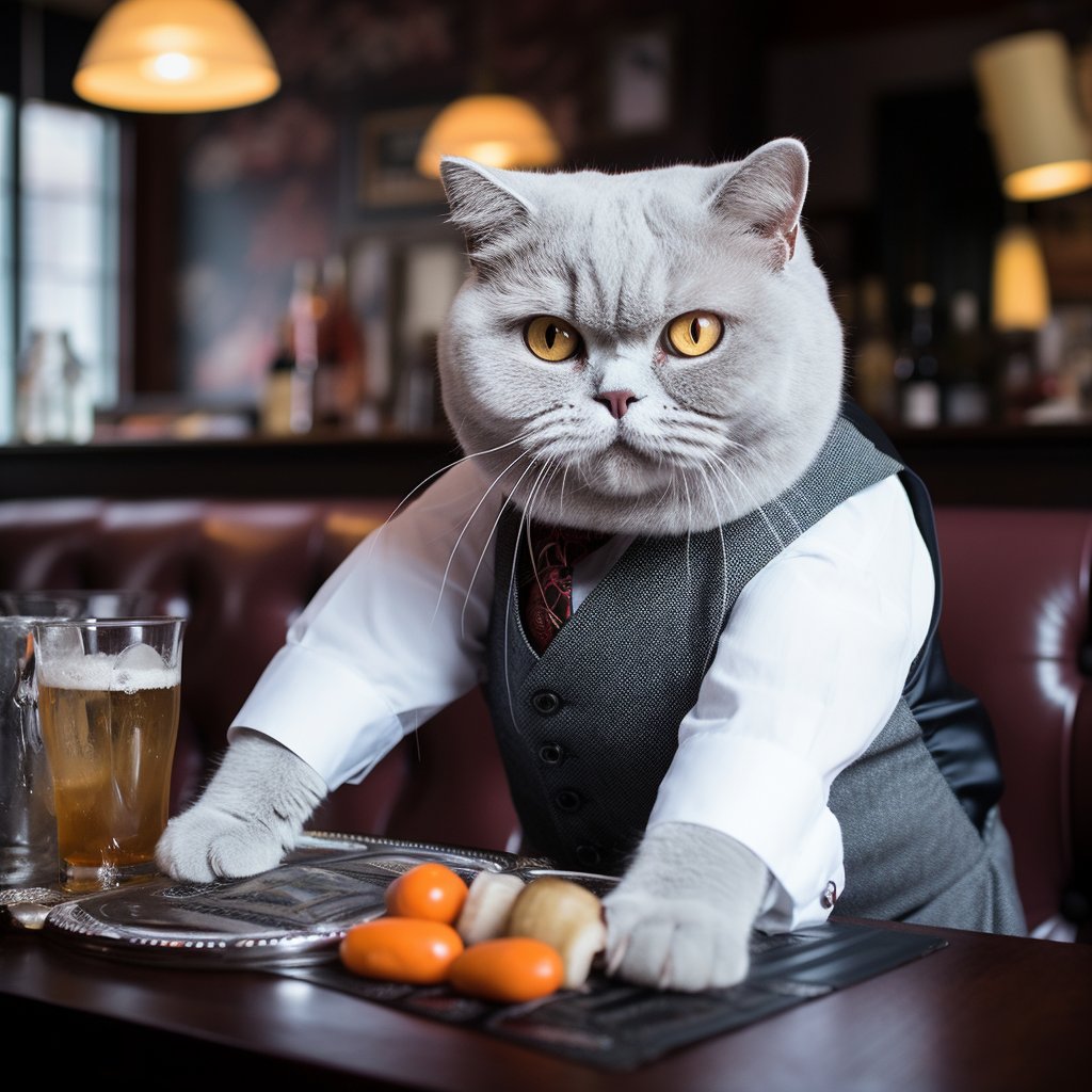 Meticulous Service Waiter Cat Painting Art Picture