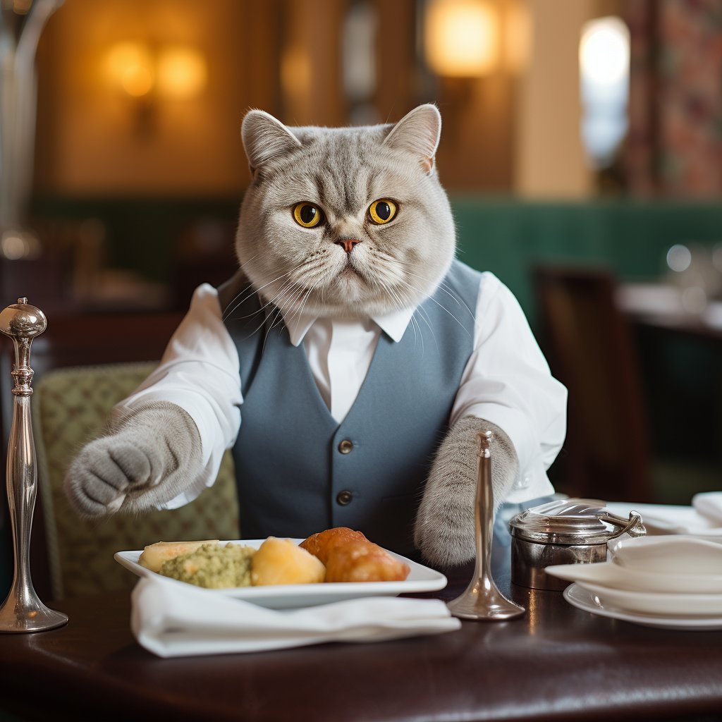 Respectful Service Waiter Cat Portrait Art Picture