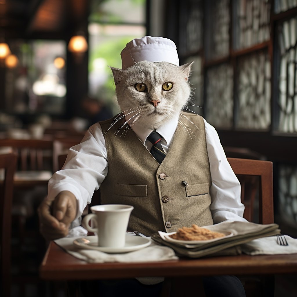 Experienced Dining Waiter Groovy Art Cat Picture