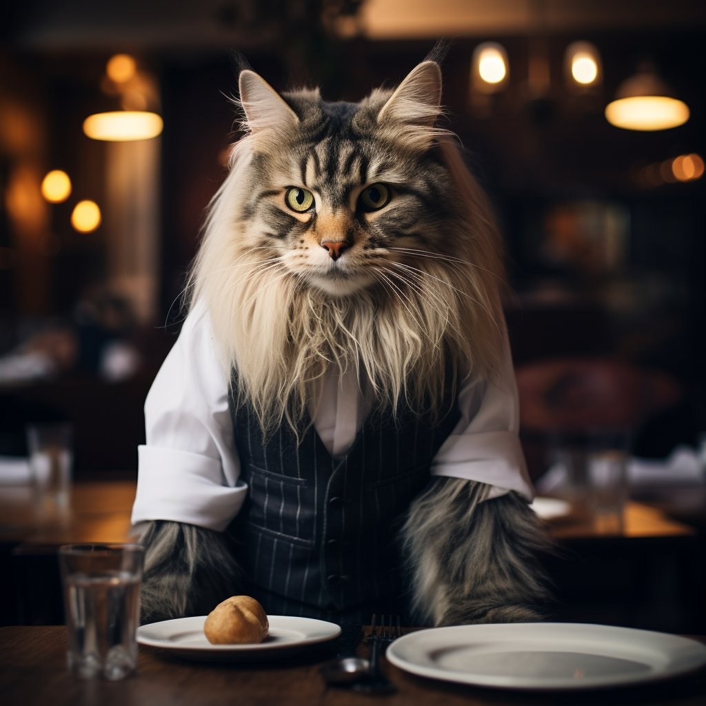 Polite Dining Waiter The Cat Art Picture