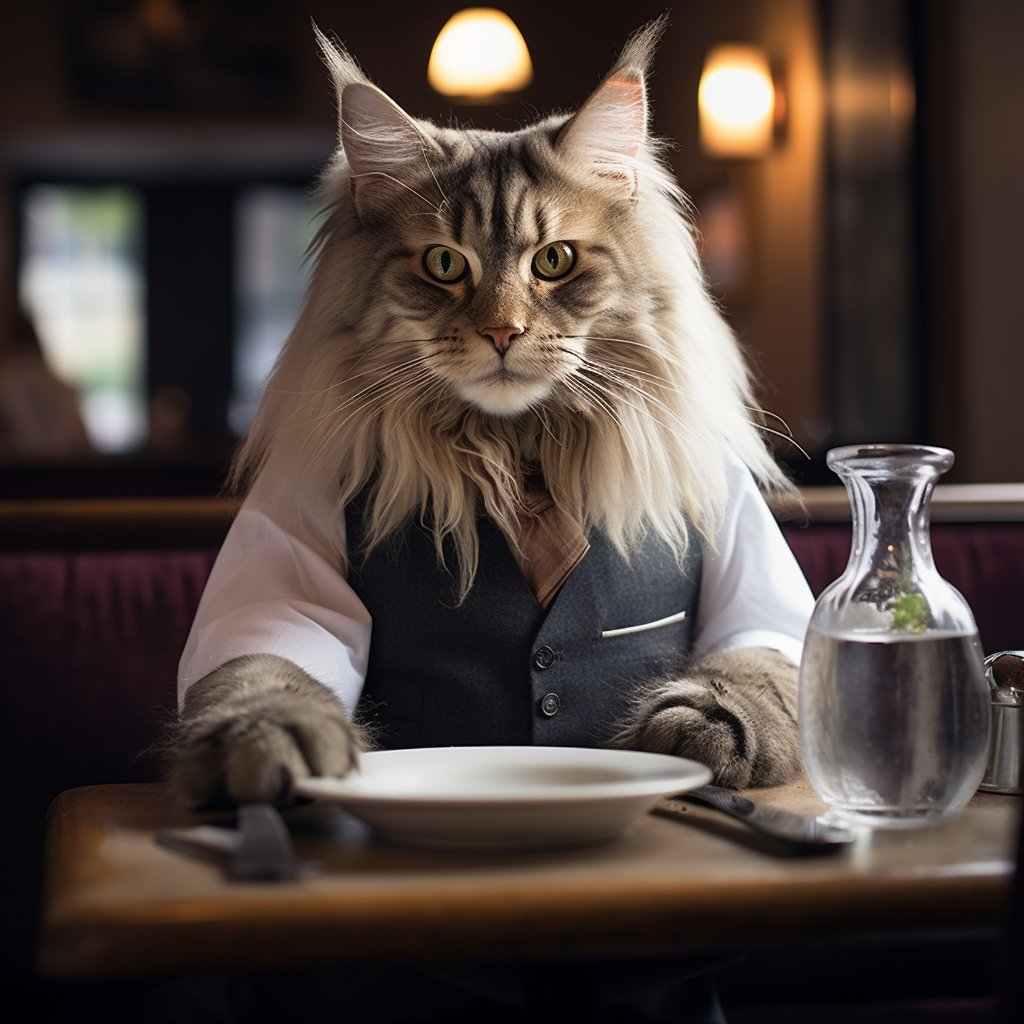 Neat Dining Waiter Cool Cat Artwork Picture