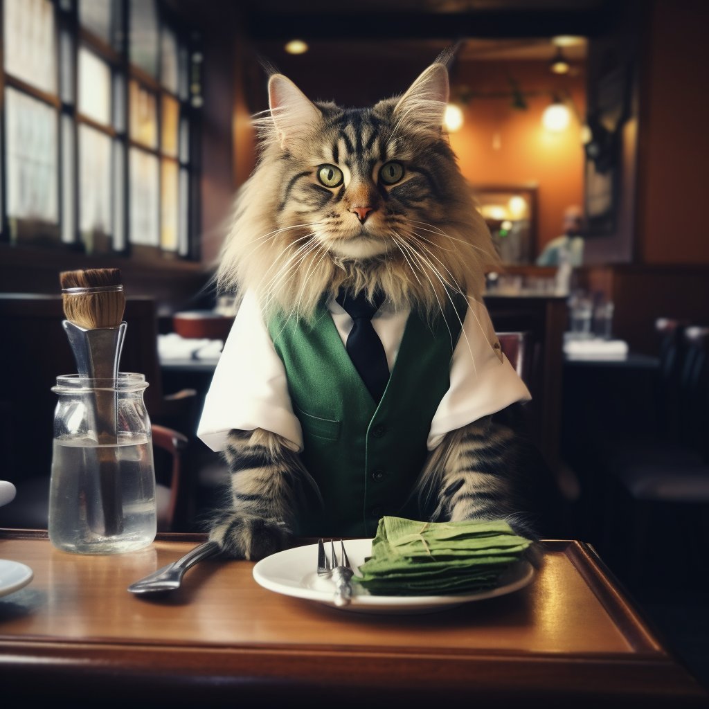 Charming Dining Waiter Cat Art Wall Picture