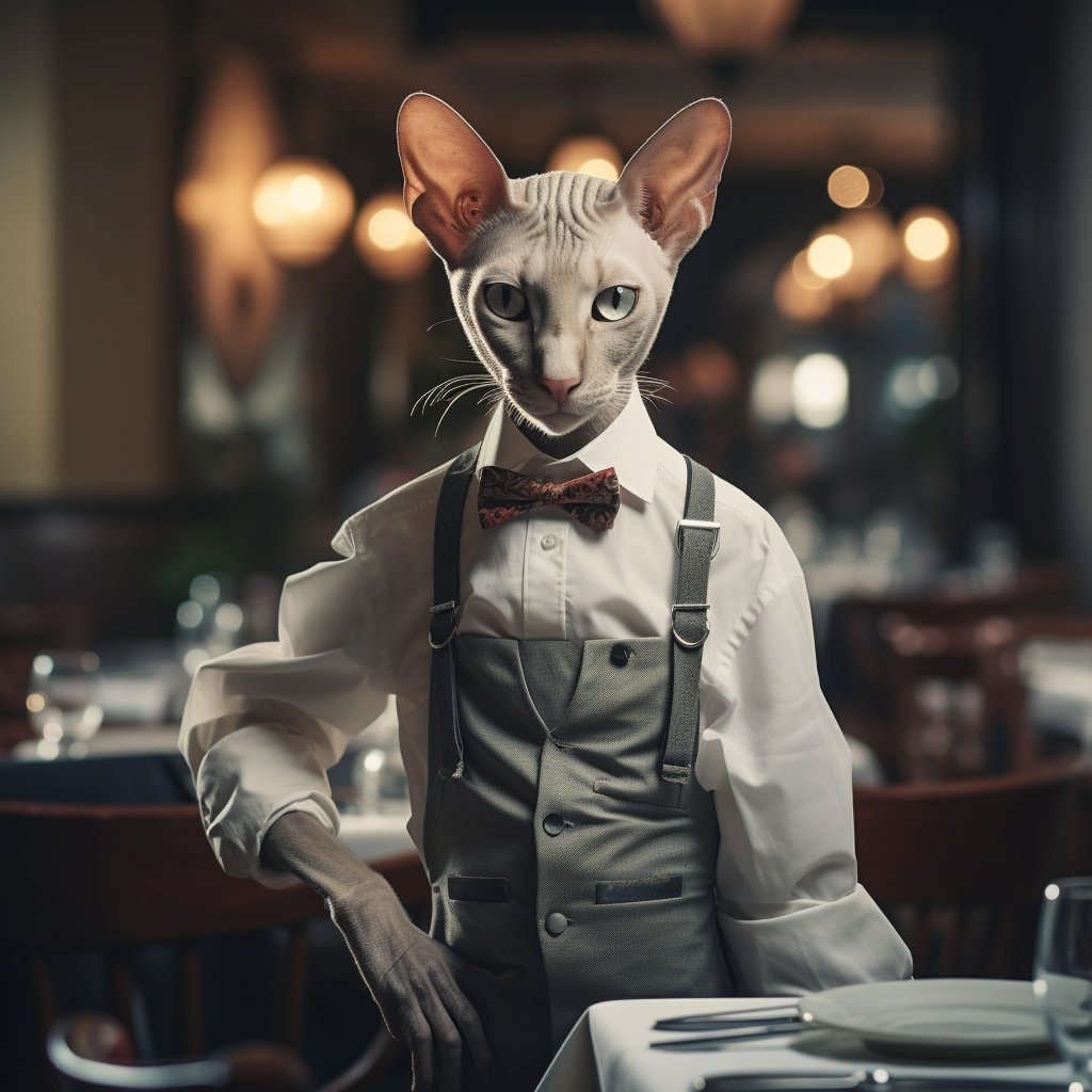 Attentive Banquet Waiter Cats Digital Art Picture