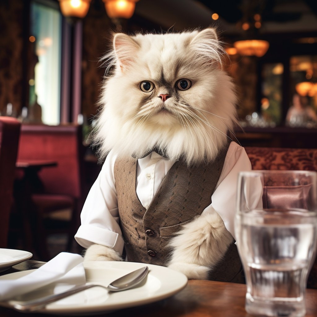Friendly Banquet Waiter Cat Wall Art Pic