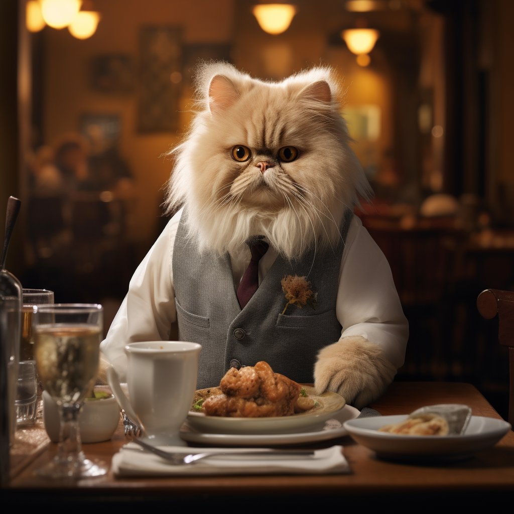 Respectful Banquet Waiter Fat Cat Art Pic