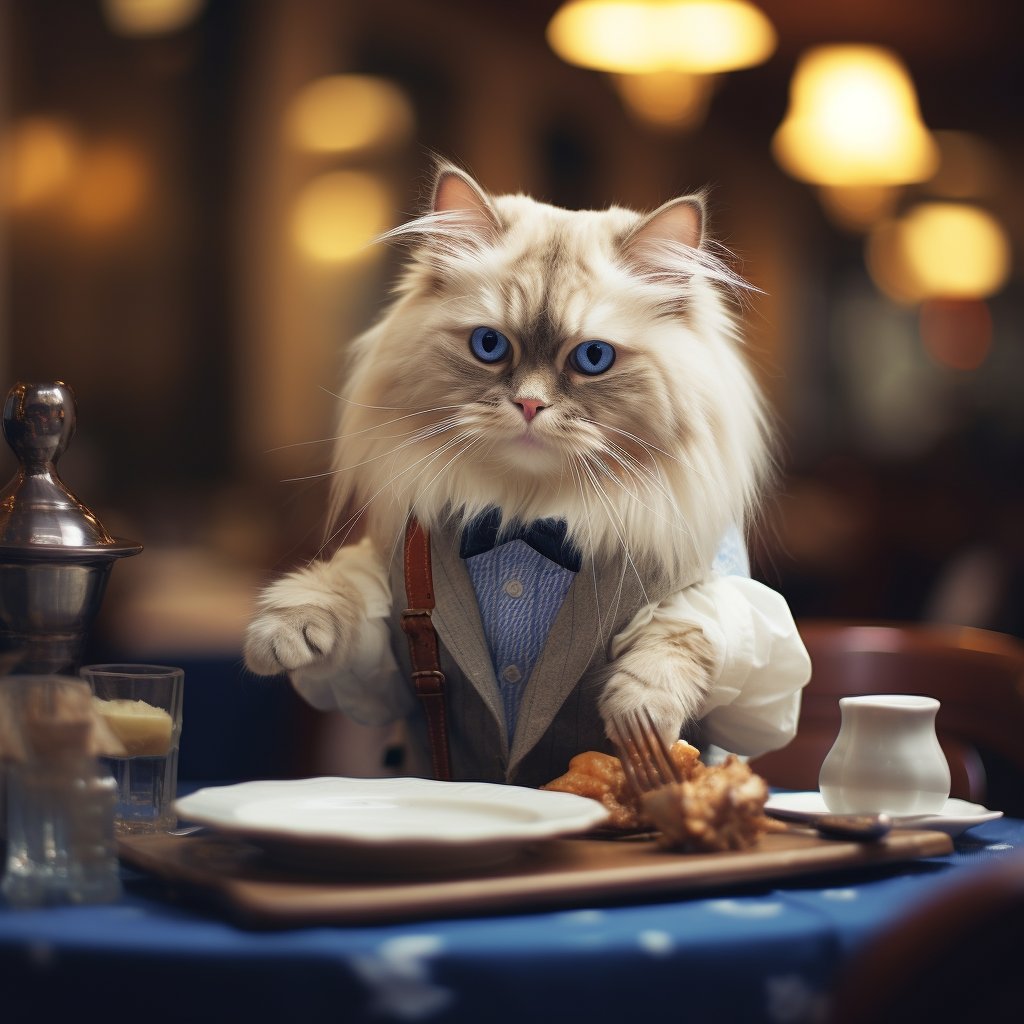Experienced Catering Waiter Funny Cat Art Pic
