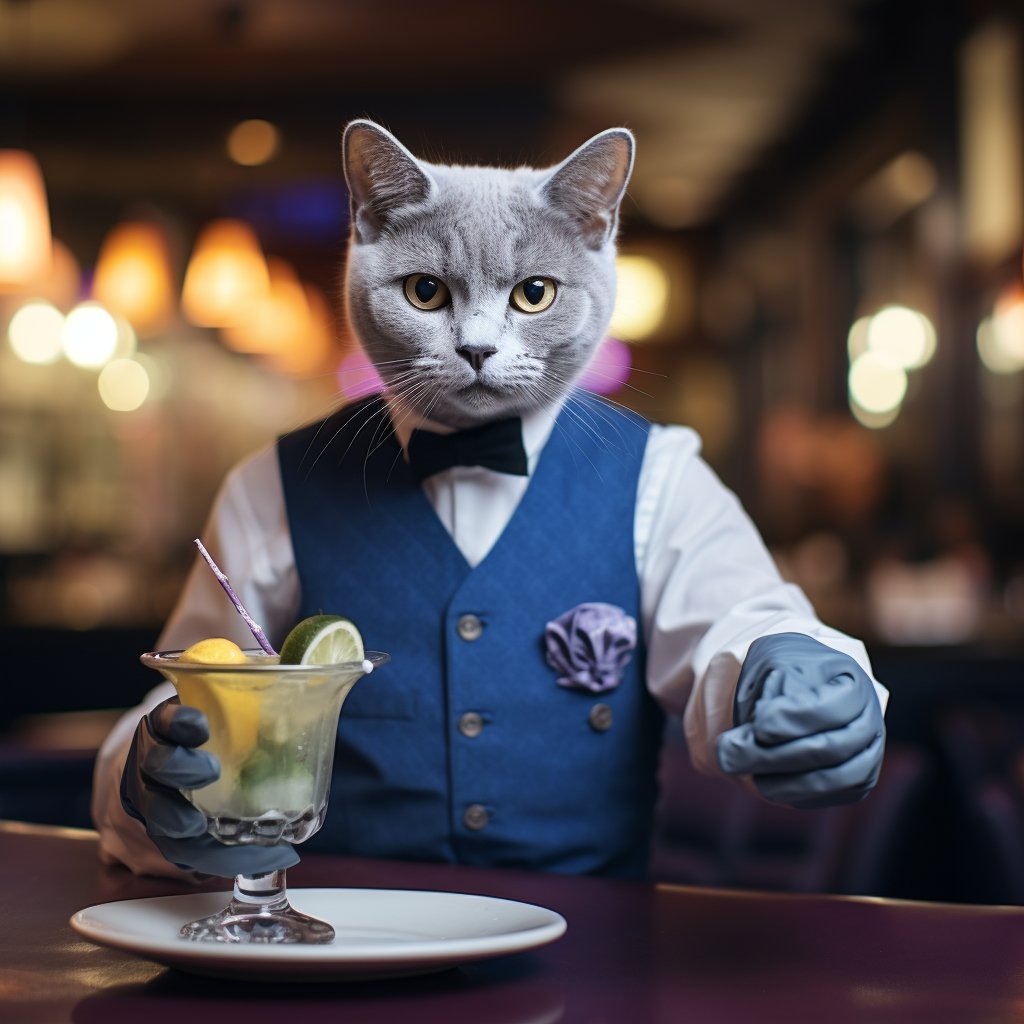 Quick Catering Waiter Cat Art Pic Cute