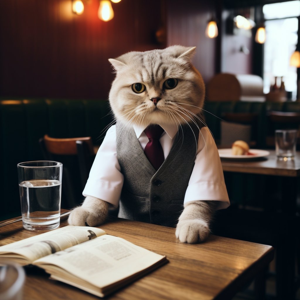 Welcoming Catering Waiter Cat Cute Art Pic