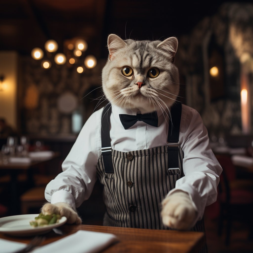 Accommodating Catering Waiter Cool Cat Art Pic
