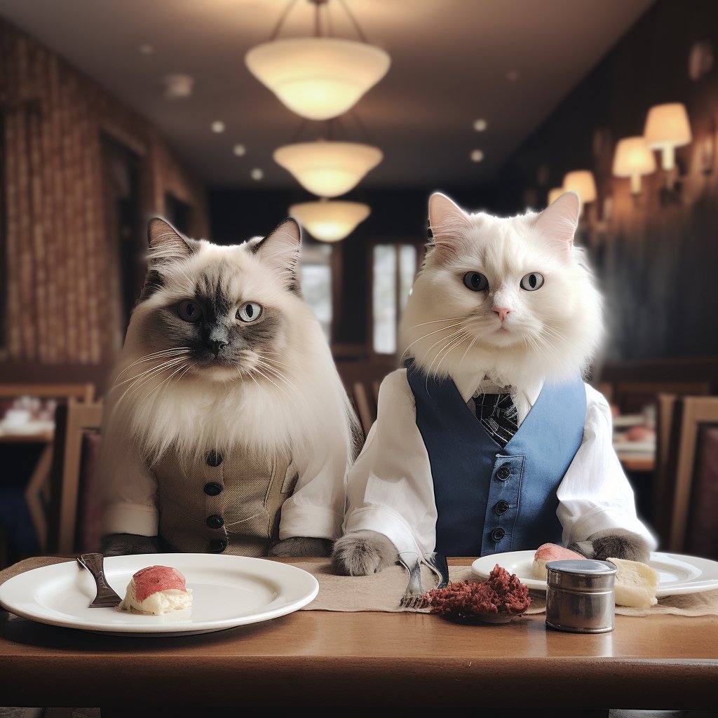 Attentive Dining Waiter Digital Art Deco Cat