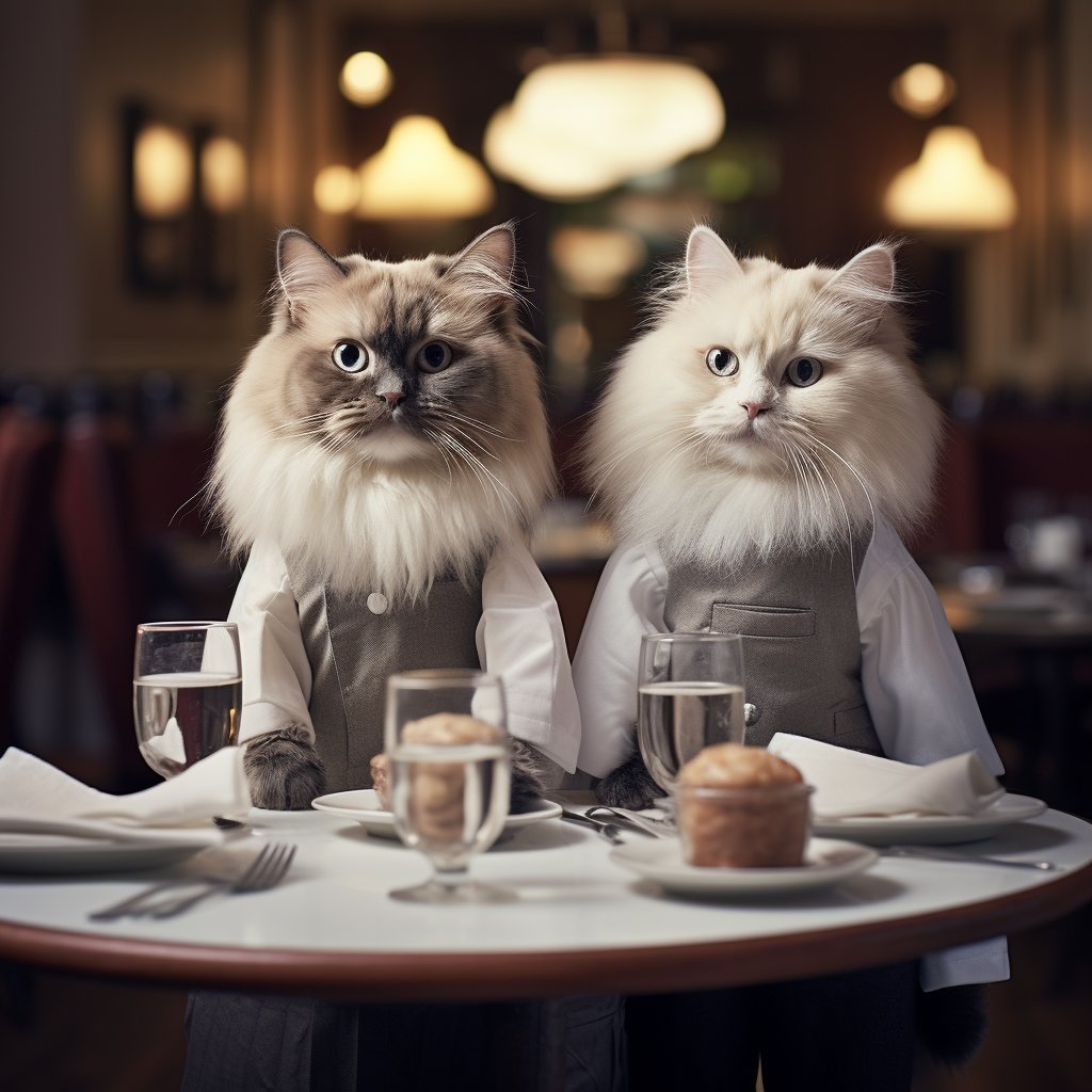 Gracious Dining Waiter Cat Digital Art Cute