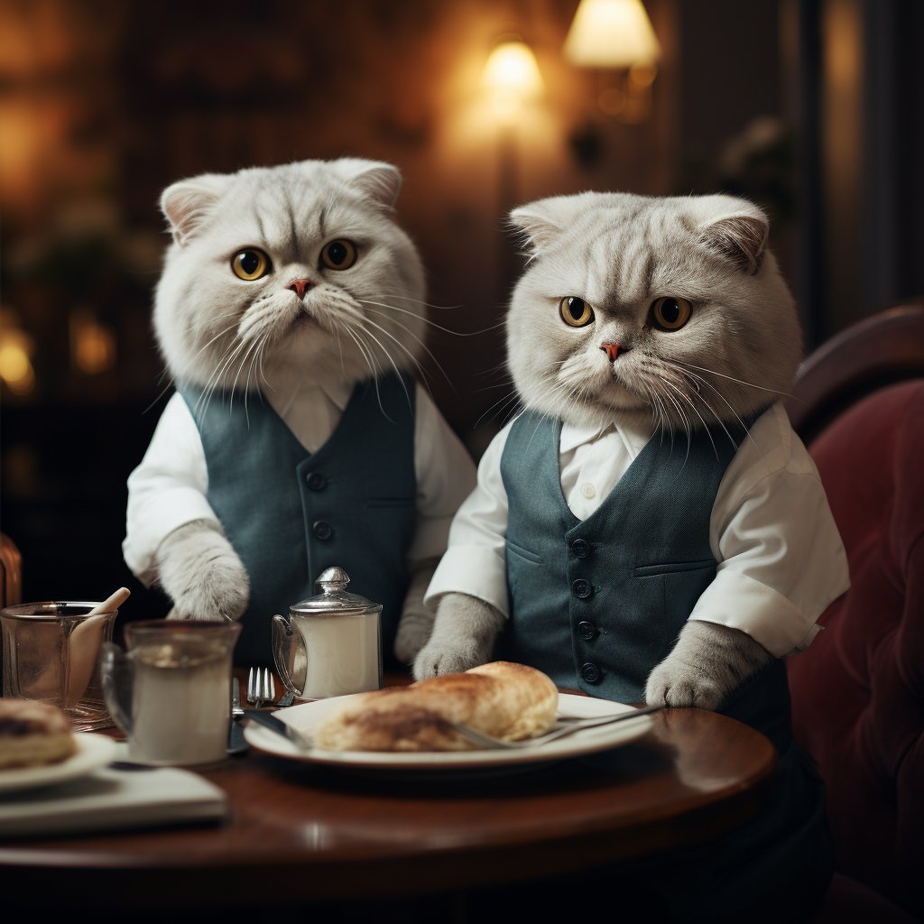 Professional Dining Waiter Digital Artists And Their Cats