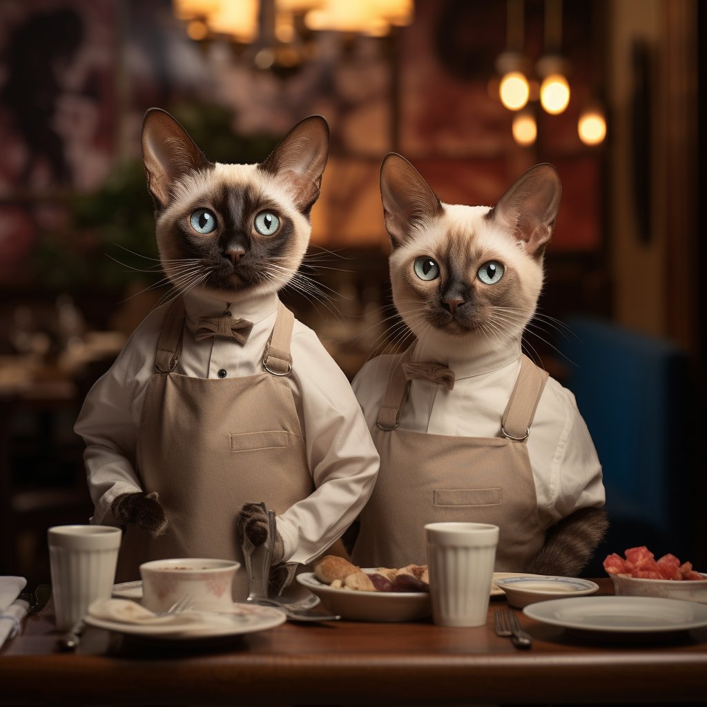 Attentive Banquet Waiter Kawaii Cat Digital Art