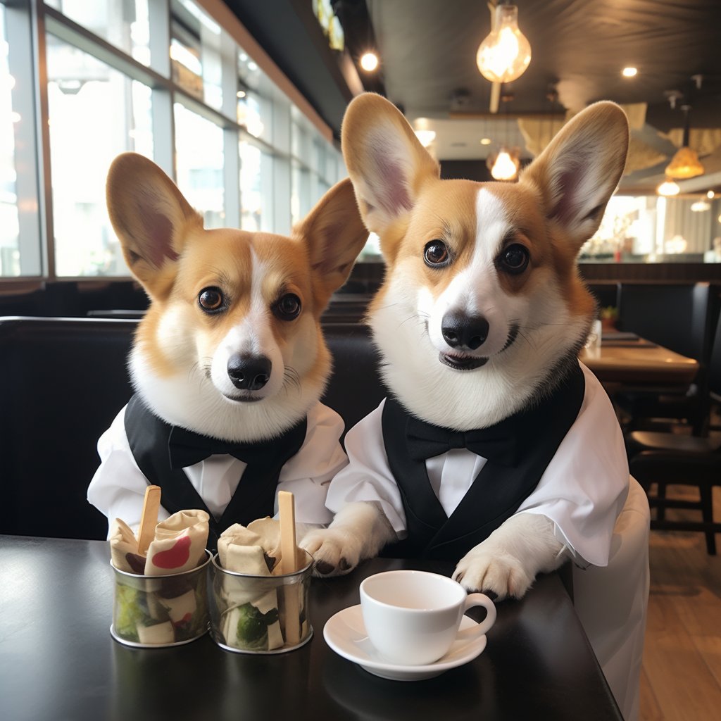 Quick Dining Waiter Dog Cute Digital Art