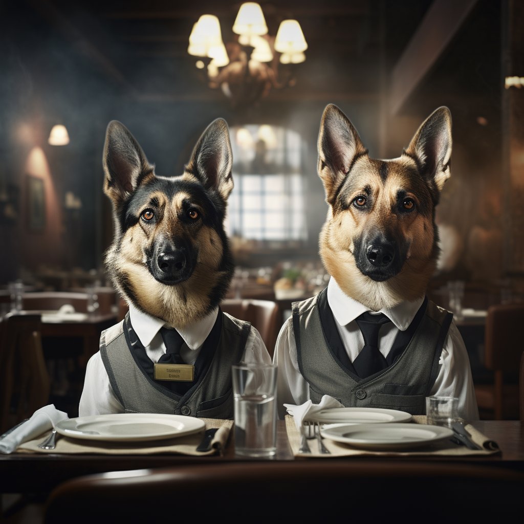 Efficient Dining Waiter Digital Art Drawing Dog