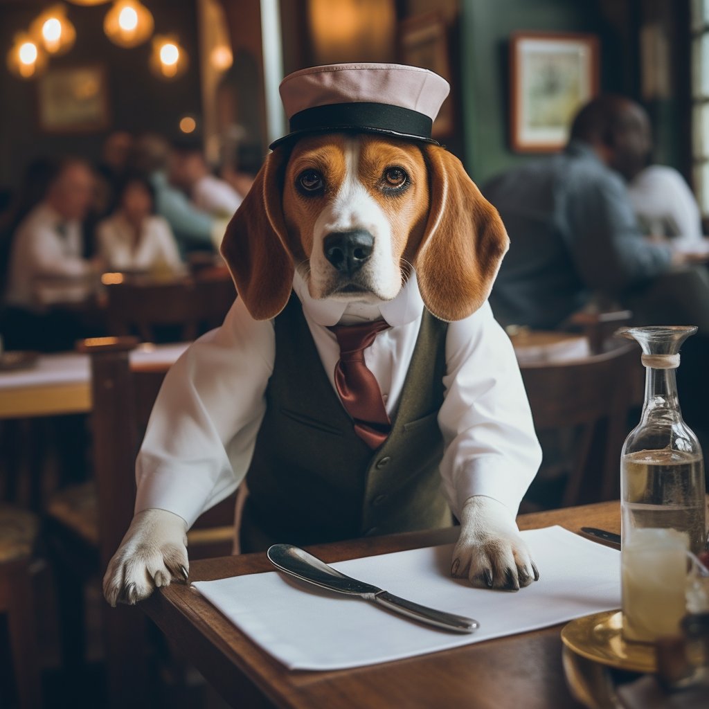 Skilled Dining Room Staff Cute Dog Art Photograph