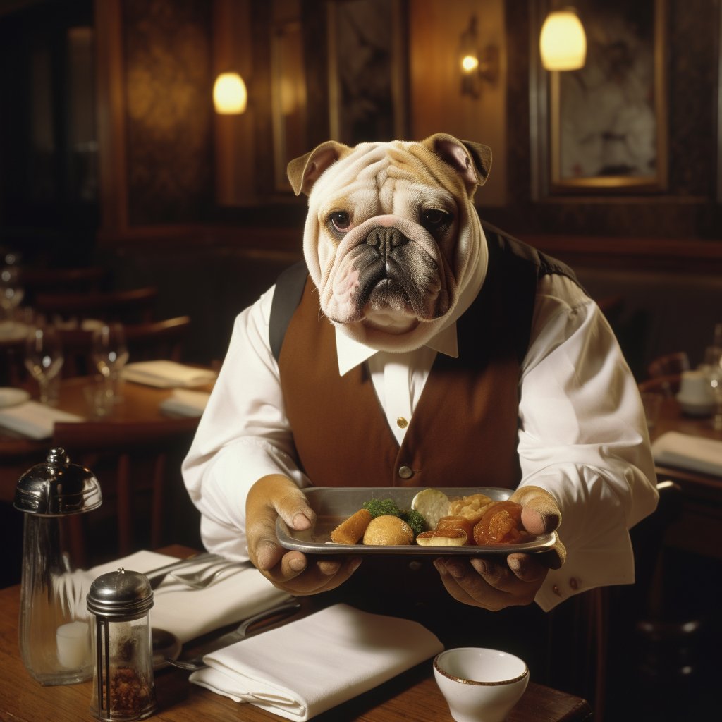 Multitasking Restaurant Employees Bulldog Wall Art Photograph