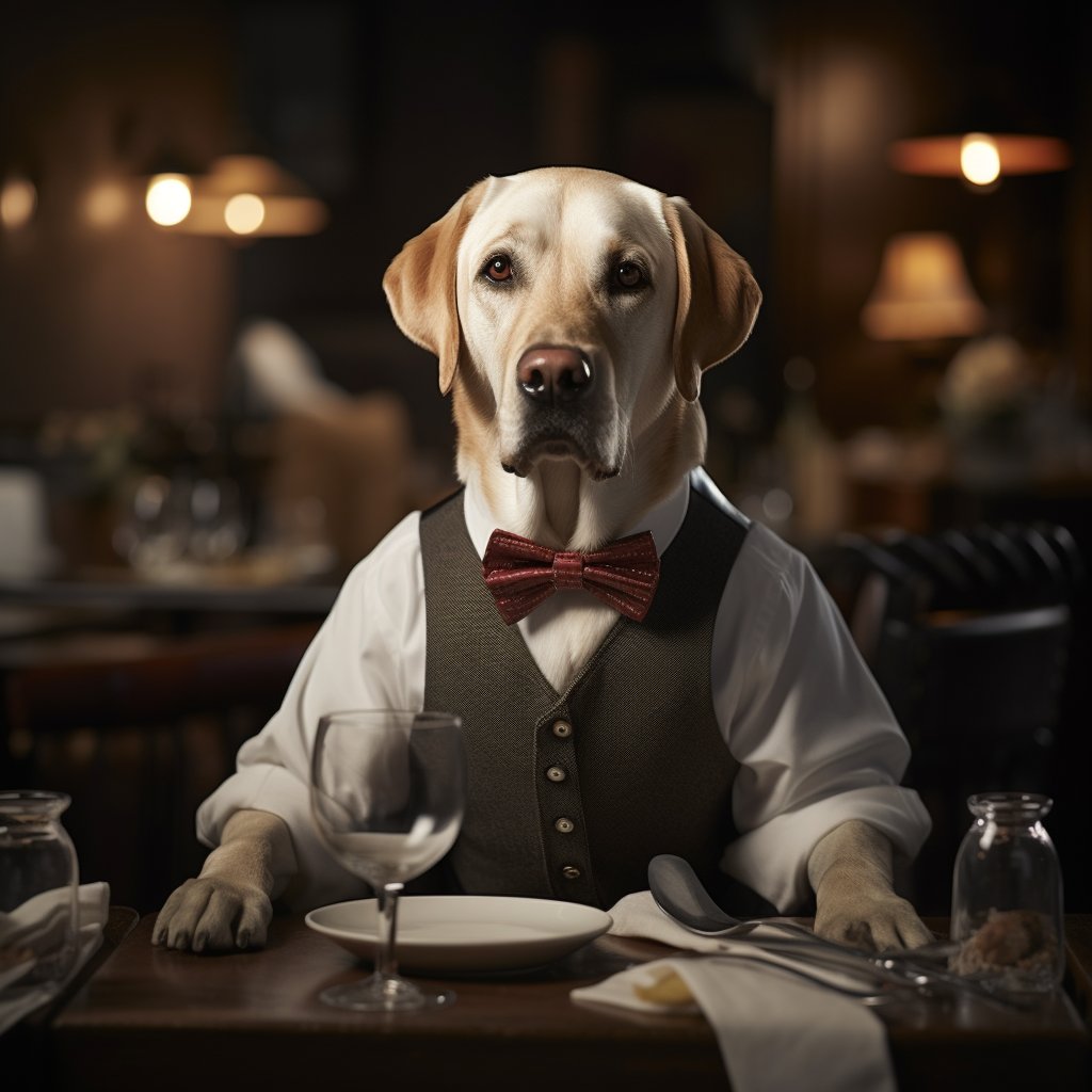Outstanding Waiters And Waitresses Man And Dog Art Photograph