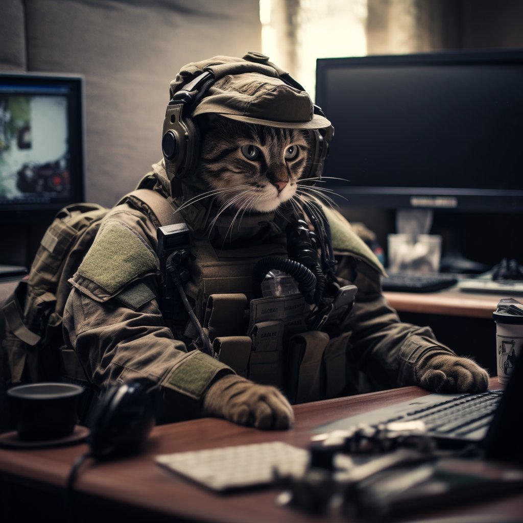 Resourceful Intelligence Soldier Cat Digital Art Painting