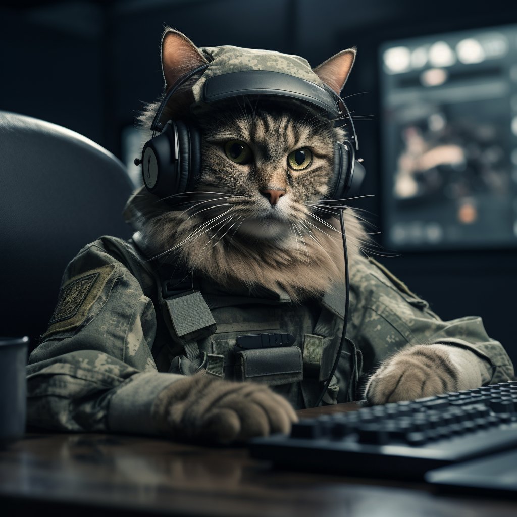 Tactical Intelligence Officer Cat Modern Digital Art