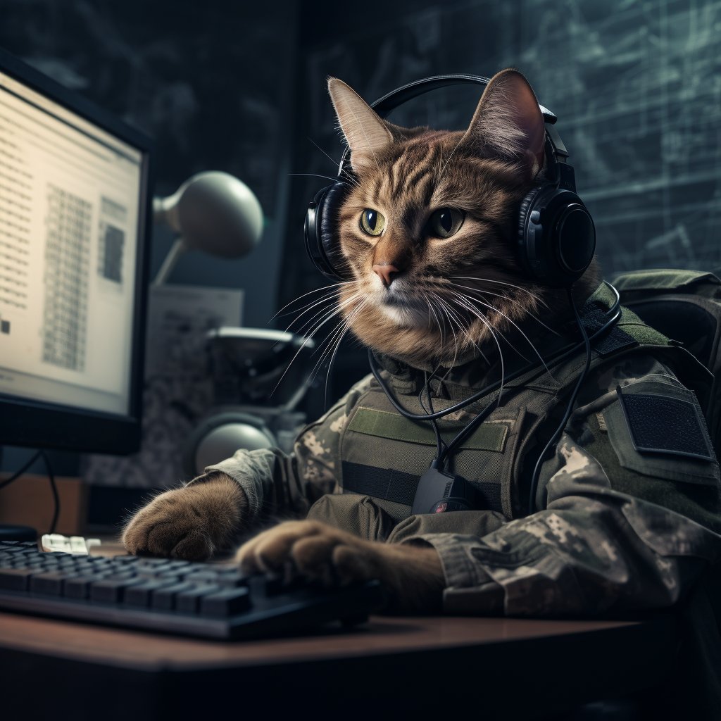 Technical Surveillance Intelligence Gathering Cat Character Digital Art
