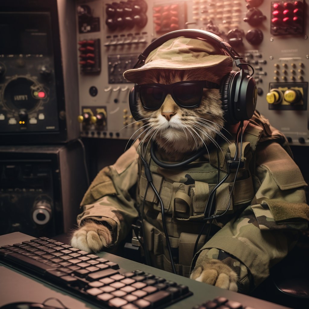 Committed Signal Officer Cute Cat Digital Art Photograph