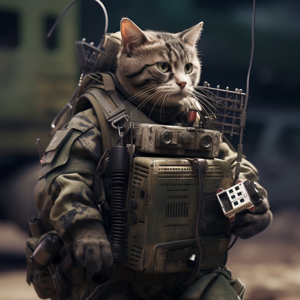 Trained Signal Soldier Art Cute Cat Photograph